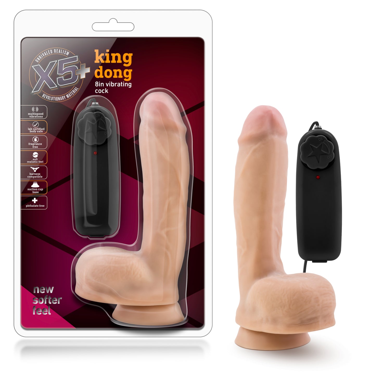 X5 Plus - King Dong - 8 Inch Vibrating Cock - Vanilla BL-52513