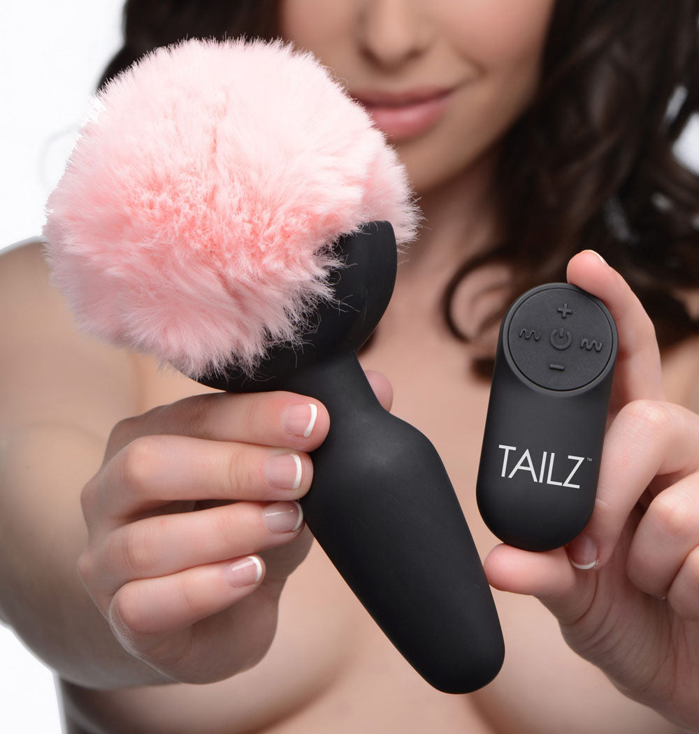 Pink Bunny Tail Vibrating Anal Plug TZ-AG189