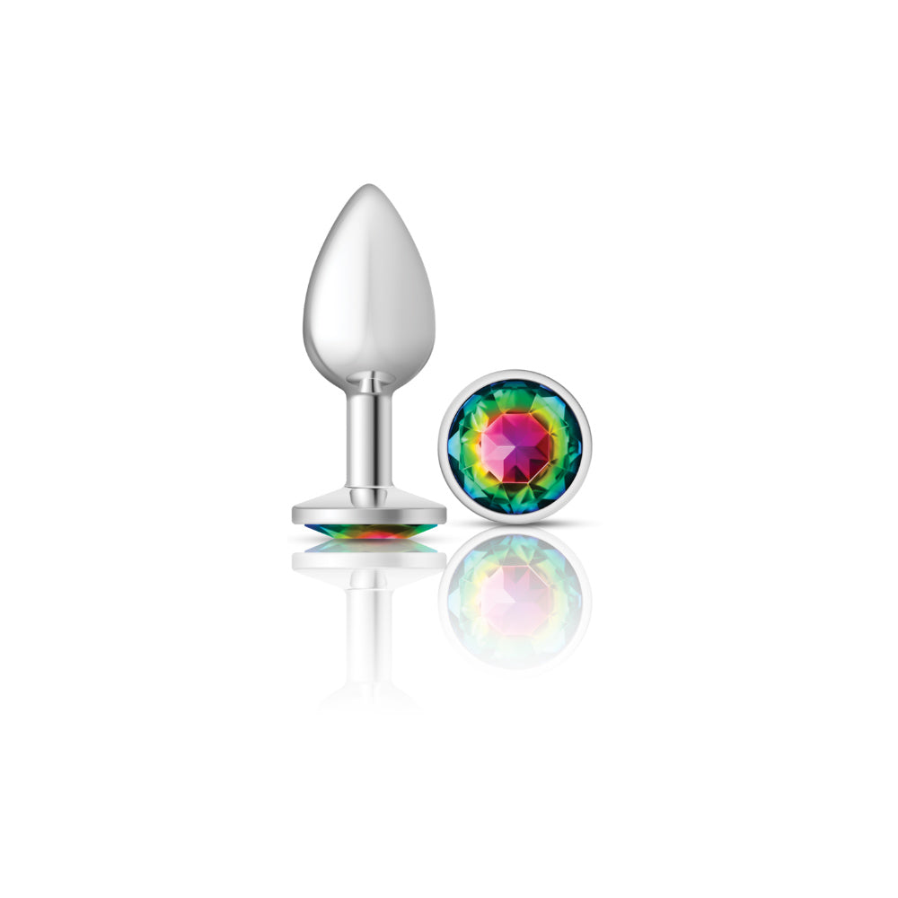 Cheeky Charms - Silver Metal Butt Plug - Round - Rainbow - Small VB-CC9117