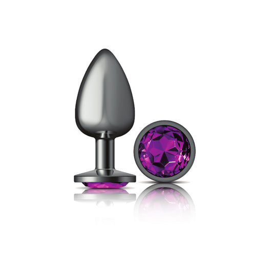 Cheeky Charms - Gunmetal Metal Butt Plug - Round - Deep Purple - Large VB-CC9125