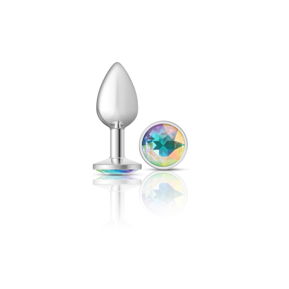 Cheeky Charms - Silver Metal Butt Plug - Round - Clear - Small VB-CC9114