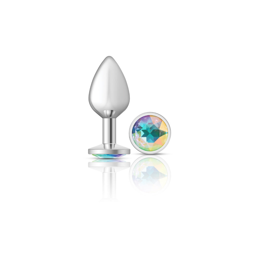 Cheeky Charms - Silver Metal Butt Plug - Round - Clear - Medium VB-CC9115