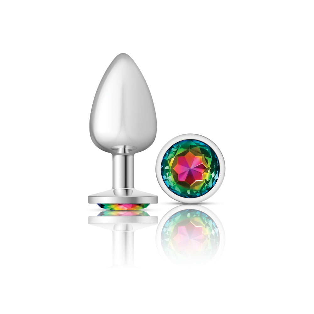 Cheeky Charms - Silver Metal Butt Plug - Round - Rainbow - Large VB-CC9119