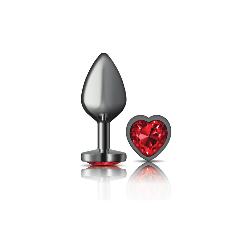 Cheeky Charms - Gunmetal Metal Butt Plug - Heart - Dark Red - Medium VB-CC9136