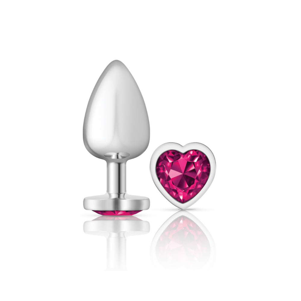 Cheeky Charms - Silver Metal Butt Plug - Heart - Bright Pink - Large VB-CC9131