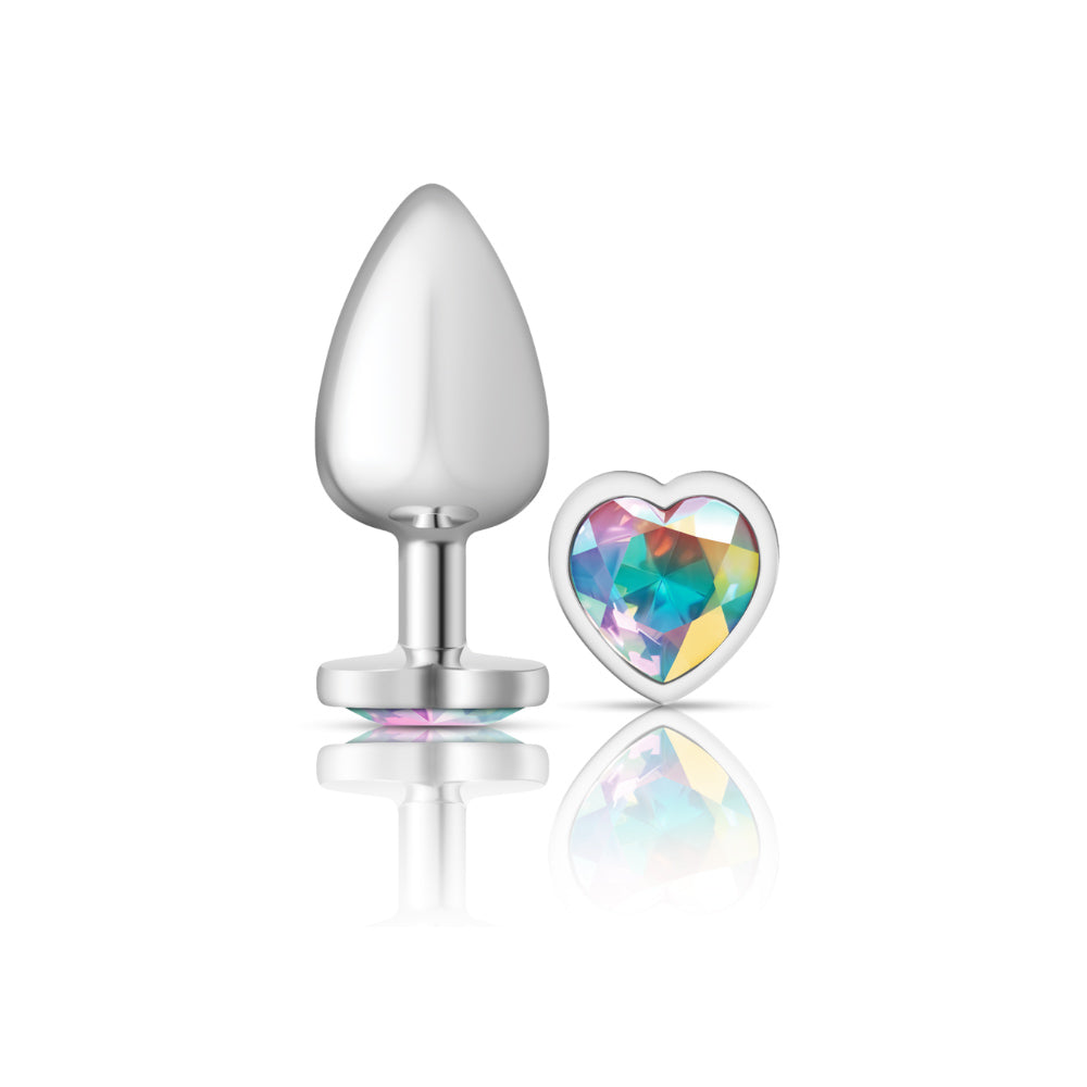 Cheeky Charms - Silver Metal Butt Plug - Heart - Clear - Large VB-CC9128