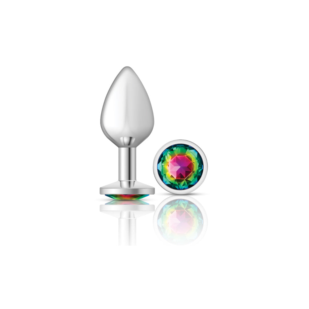 Cheeky Charms - Silver Metal Butt Plug - Round - Rainbow - Medium VB-CC9118